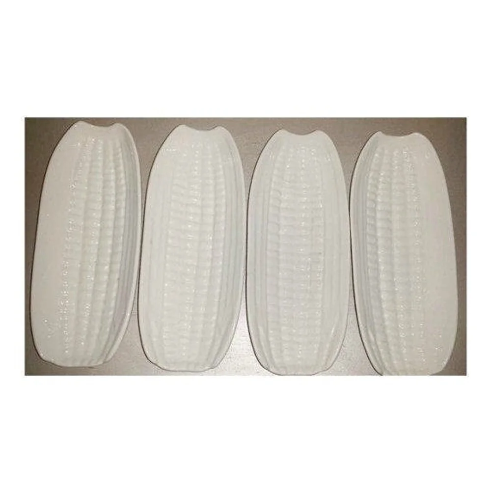 Vintage White Pottery Corn Holder Trays, Set of 4